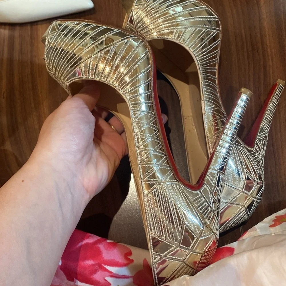 Christian Louboutin / Very Galaxy mosaic art deco gold 100 mm Mirrored Heel 37 7